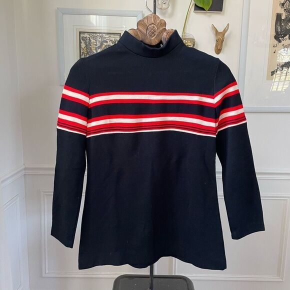 Vintage 70s Fire Islander Mock Neck Back Zip Top 11/12 M - Picture 1 of 6